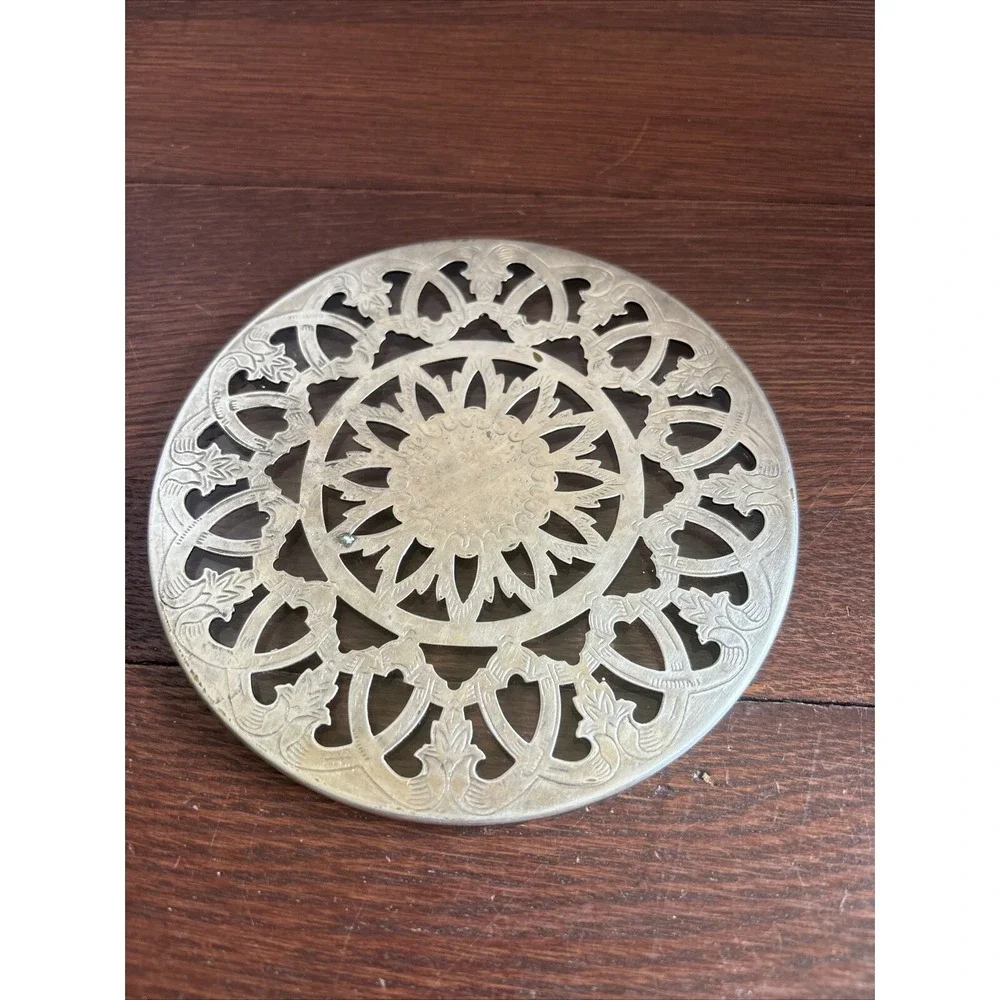 Silver Plated Over Glass Vintage Trivet (6
